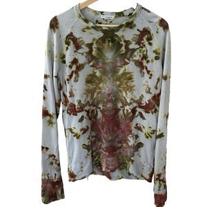 James Perse Long Sleeve Tie-Dye Tee in Olive, Rust, Cream